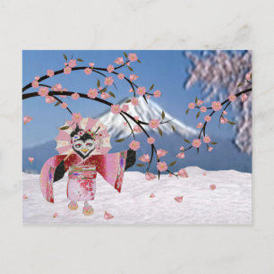 Sakura Geisha Fågel i snö Körsbärsblommor Vykort