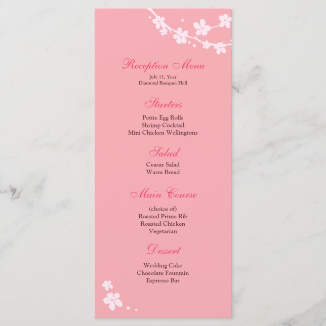 Sakura Gren Silhouette Reception Menu Meny (Framsida)