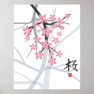Sakura Hieroglyphtryck Poster