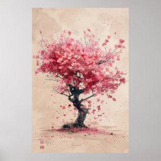 Sakura i vinden – Japansk körsbärsblomstermålning Poster