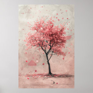 Sakura i vinden – Japansk körsbärsblomstermålning Poster