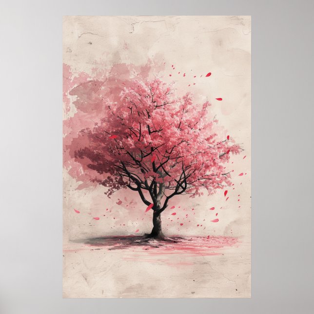 Sakura in the Wind – Japanese Cherry Blossom Paint Poster (Framsidan)