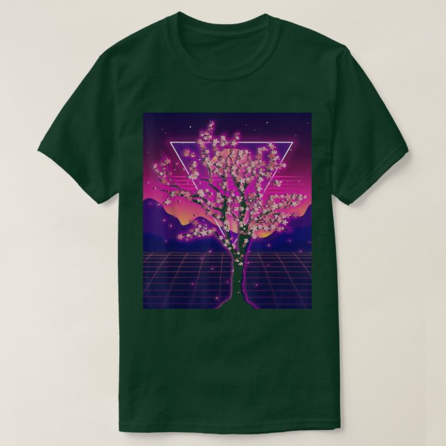 Sakura Japan Flower Synthwave Vaporwave Cherry Blo T Shirt (Design framsida)
