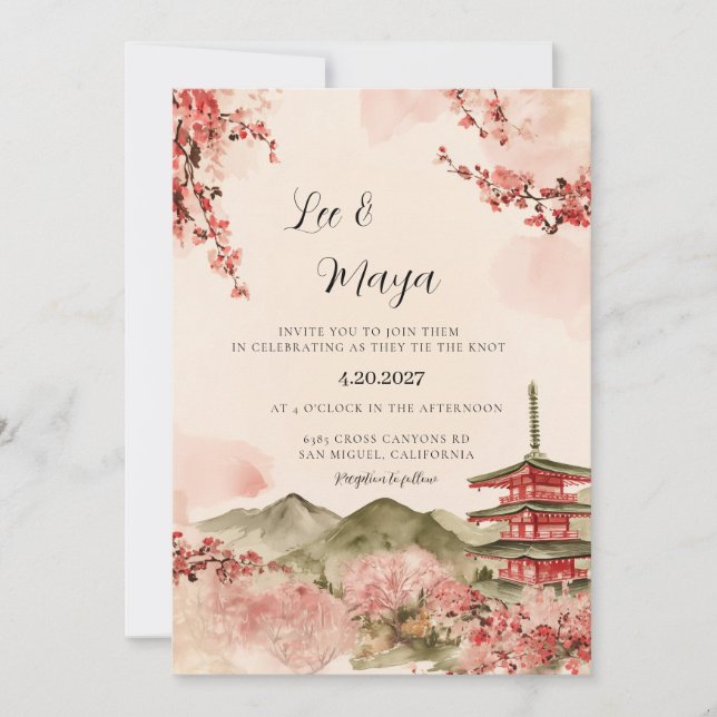 Sakura Japansk Körsbärsblom Weddinginbjudan Inbjudningar (Framsida)