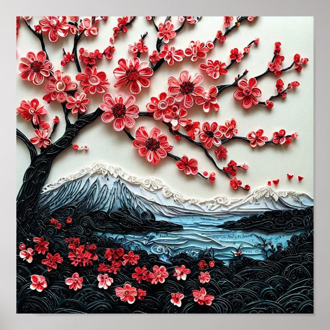 Sakura Japansk Körsbärsblomning Zen Dekorationstry Poster (Framsidan)