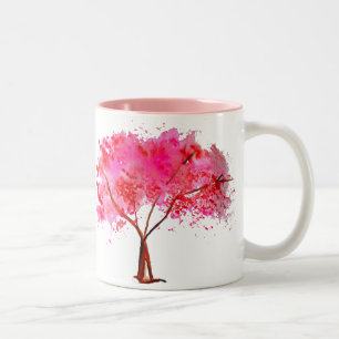 Sakura japansk körsbärsröd blommarkonst Två-Tonad mugg