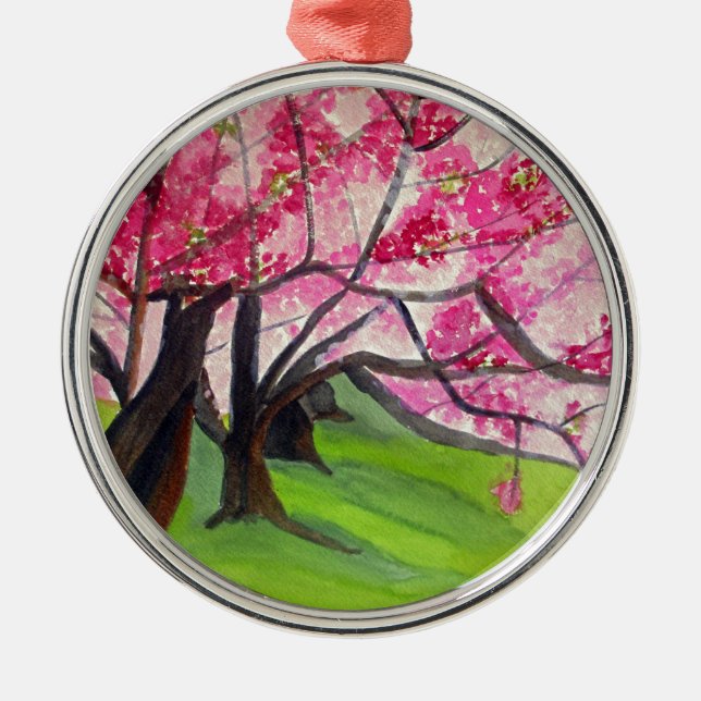 Sakura Japanska Cherry Blommar art Julgransprydnad Metall (Framsidan)