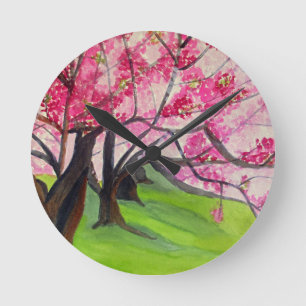 Sakura Japanska Cherry Blommar art Rund Klocka