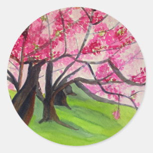 Sakura Japanska Cherry Blommar art Runt Klistermärke