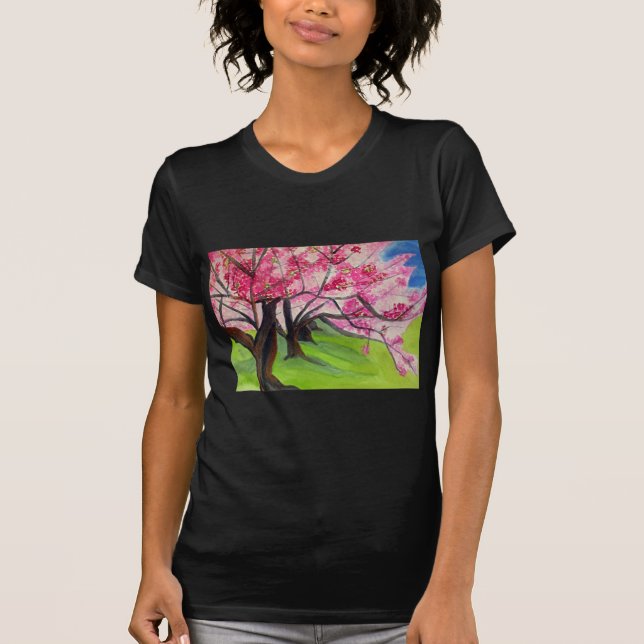 Sakura Japanska Cherry Blommar art T-shirt (Framsida)