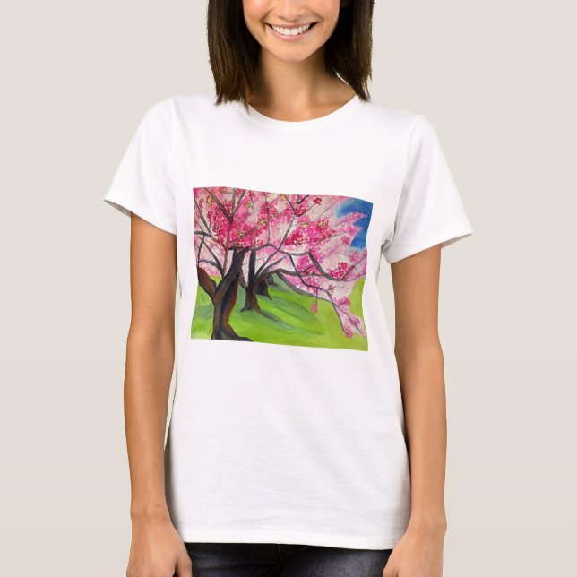 Sakura Japanska Cherry Blommar art Tee Shirt (Framsida)