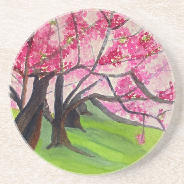 Sakura Japanska Cherry Blommar art Underlägg Sandsten (Framsidan)