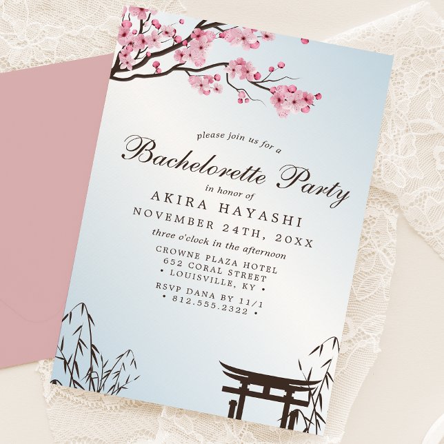 Sakura Japanska Cherry Blommar Asian Bachelorette Inbjudningar (Skapare uppladdad)