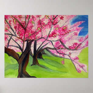 Sakura Japanska Cherry Blommar vattencolor Poster