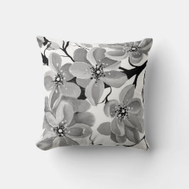 Sakura Japanska Cherry Träd Black and White Kudde