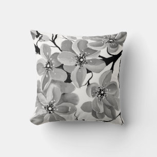 Sakura Japanska Cherry Träd Black and White Kudde