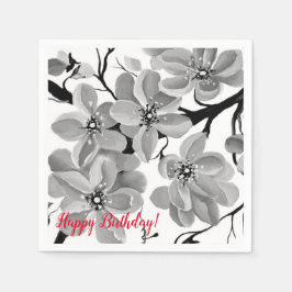 Sakura Japanska Cherry Träd Black and White Pappersservett