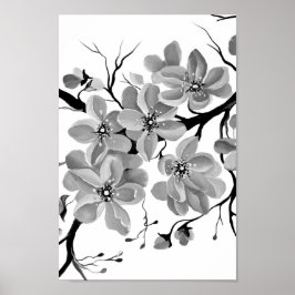 Sakura Japanska Cherry Träd Black and White Poster