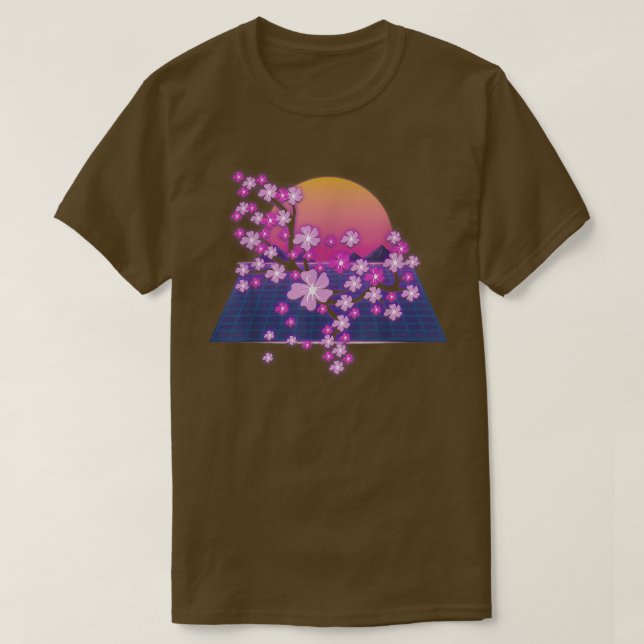 Sakura Japanska Flower Sunset Vaporwave Cherry Blo T Shirt (Design framsida)