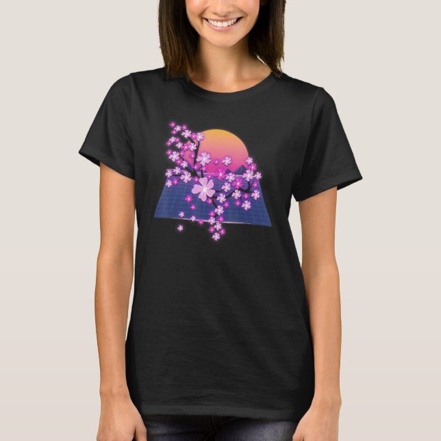 Sakura Japanska Flower Sunset Vaporwave Cherry Blo T Shirt (Framsida)