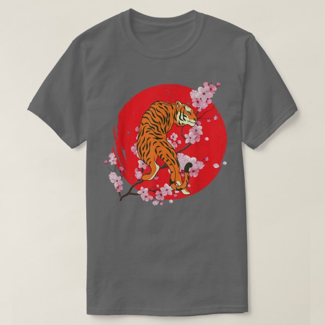 Sakura Jungle Animal Vild katt Cherry Blommar Asia T Shirt (Design framsida)