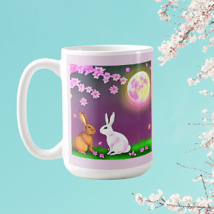 Sakura-kaniner under Cherry Träd och Rosa Måne Kaffemugg