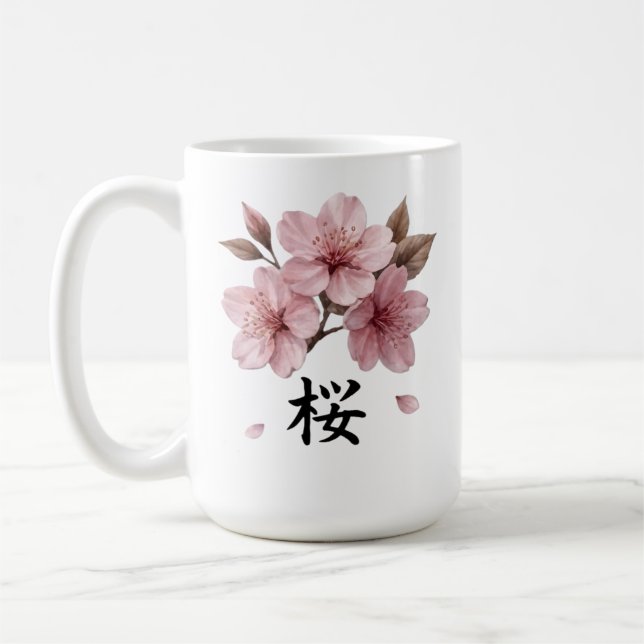 Sakura Katana Japanese Aesthetic Kaffemugg (Vänster)