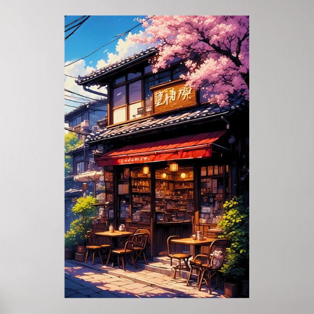 Sakura Kissa - Körsbärsblomsterkafé Poster (Framsidan)