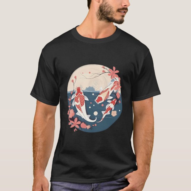 Sakura Koi Fish Petals Elegance Japanska T Shirt (Framsida)