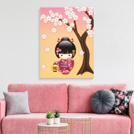 Sakura Kokeshi Docka - Geisha Flicka på Päron Canvastryck