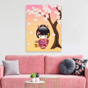 Sakura Kokeshi Docka - Geisha Flicka på Päron Canvastryck