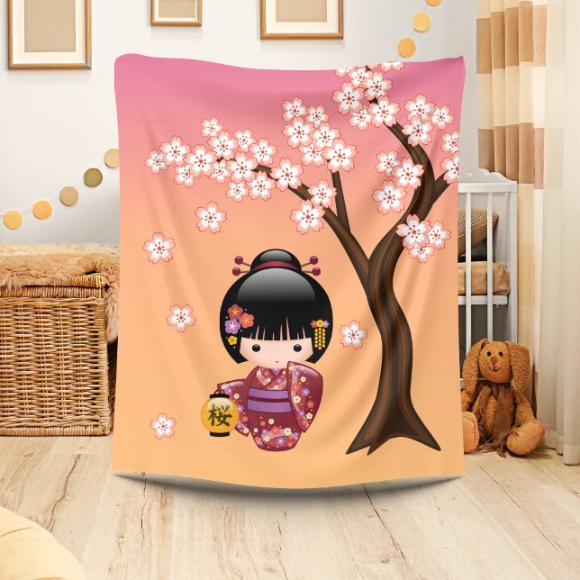 Sakura Kokeshi Docka - Geishaflicka på päron Fleecefilt (Skapare uppladdad)