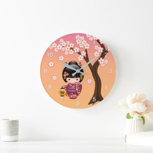 Sakura Kokeshi Docka - Geishaflicka på päron Stor Klocka
