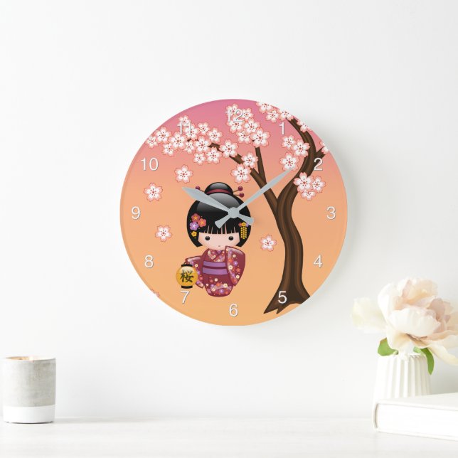 Sakura Kokeshi Docka - Geishaflicka på päron Stor Klocka (Hem)