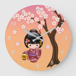 Sakura Kokeshi Docka - Geishaflicka på päron Stor Klocka