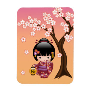 Sakura Kokeshi docka - Geishaflicka på persika Magnet