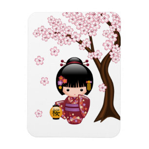 Sakura Kokeshi docka - gullig japansk Geishaflicka Magnet