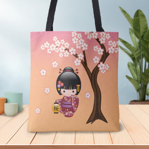 Sakura Kokeshi docka - gullig japansk Geishaflicka Tygkasse