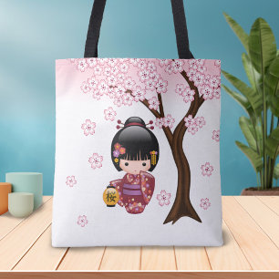 Sakura Kokeshi docka - gullig japansk Geishaflicka Tygkasse