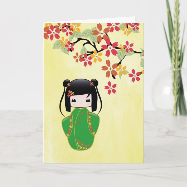 Sakura Kokeshi docka, hälsningkort Kort (Framsida)