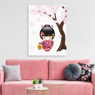 Sakura Kokeshi Docka - Söt japansk geishaflicka Canvastryck