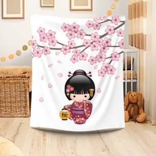 Sakura Kokeshi Docka - Söt japansk geishaflicka Fleecefilt
