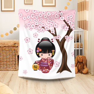 Sakura Kokeshi Docka - Söt japansk geishaflicka Fleecefilt