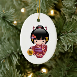 Sakura Kokeshi Doll - Cute Geisha Girl Julgransprydnad Keramik