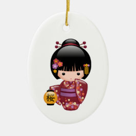 Sakura Kokeshi Doll - Cute Geisha Girl Julgransprydnad Keramik