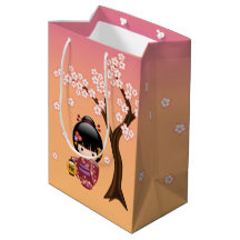 Sakura Kokeshi Doll Cute Geisha Girl Orange