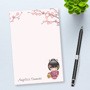 Sakura Kokeshi Doll Cute Geisha Girl Rosa Post-it Block