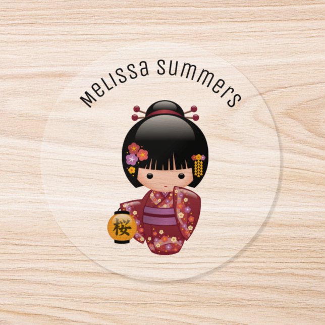 Sakura Kokeshi Doll Cute Geisha Girl Runt Klistermärke (Enskild)