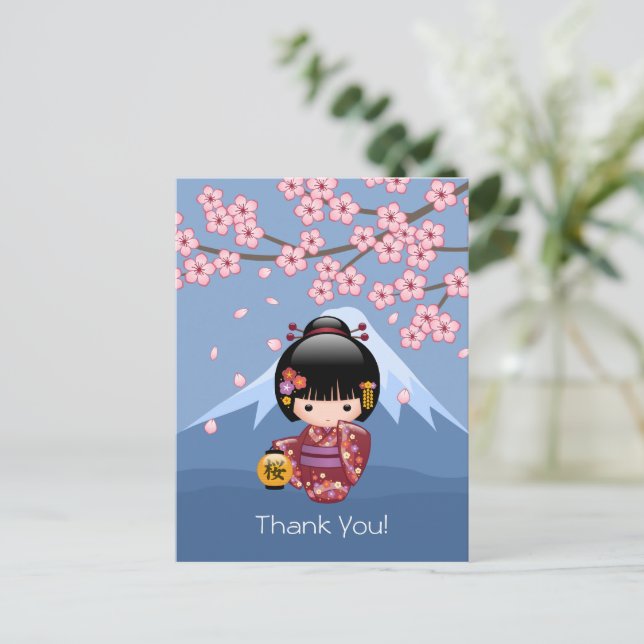 Sakura Kokeshi Doll - Cute Geisha Tack Vykort (Stående Fram)