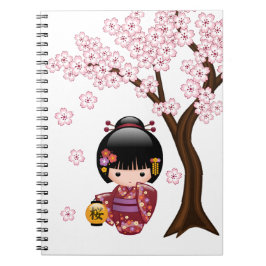 Sakura Kokeshi Doll - Cute Japansk Geisha Girl Anteckningsbok Med Spiral